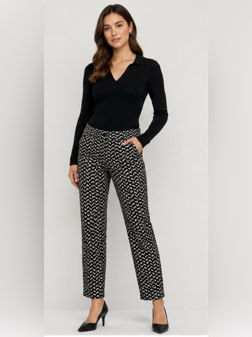 Cambio Black & White Geometric Pants – Size L